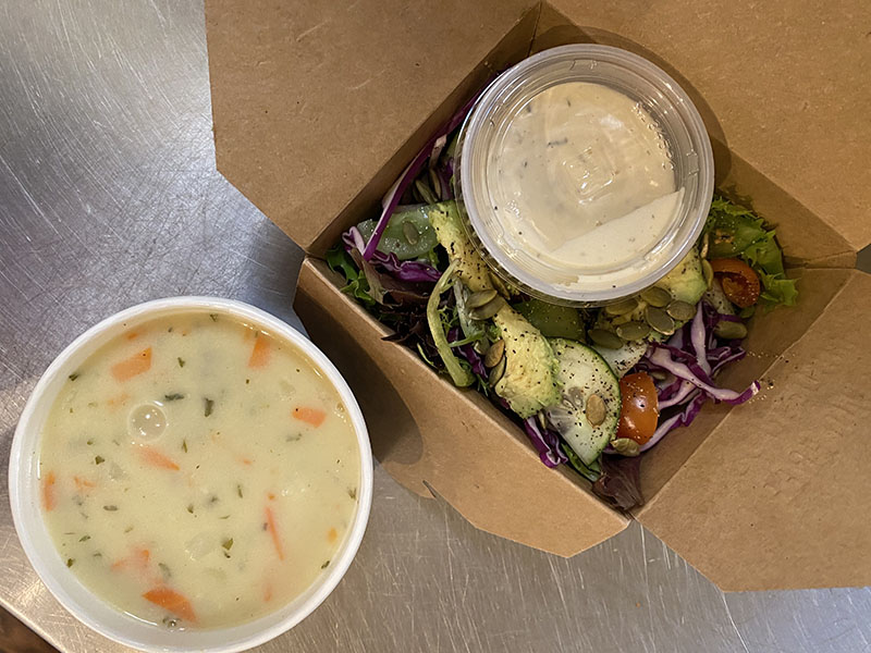 Half salad and soup combo with Garden Harvest salad and hot soup