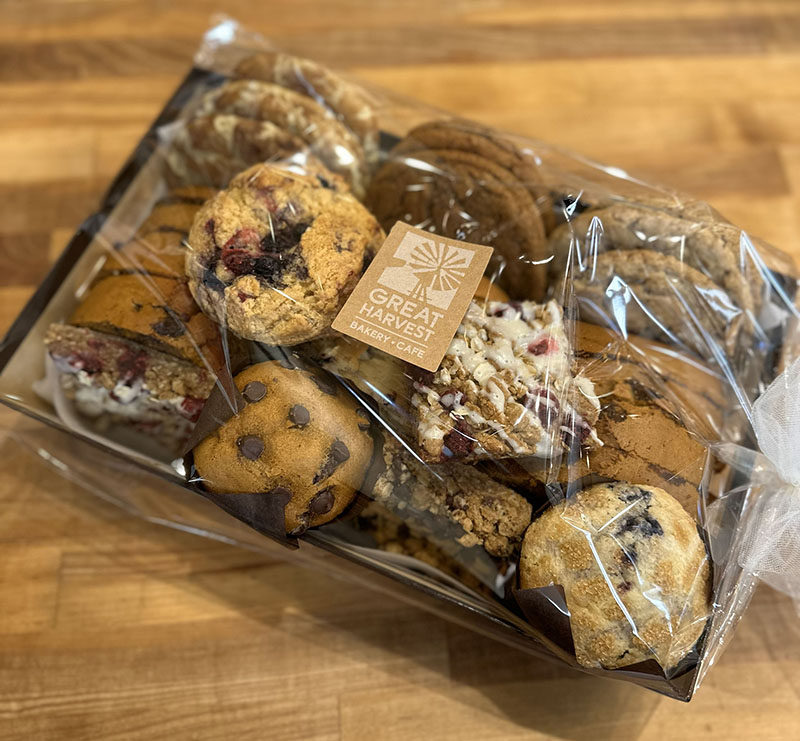 Sweets Tray with assorted cake breads, cookies, and treats